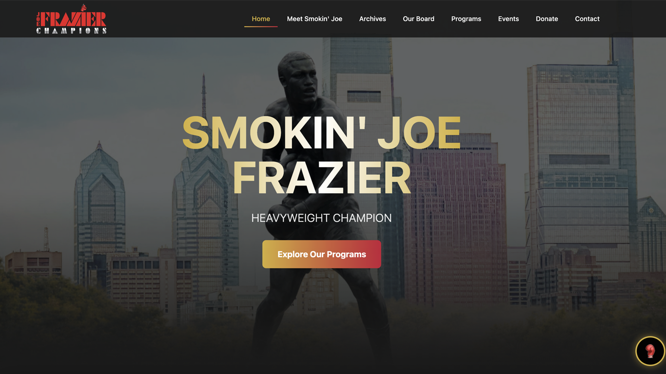 Joe Frazier Champions website homepage preview